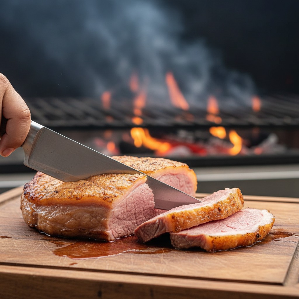 picanha suculenta ao ponto sendo fatiada churrasco brasileiro