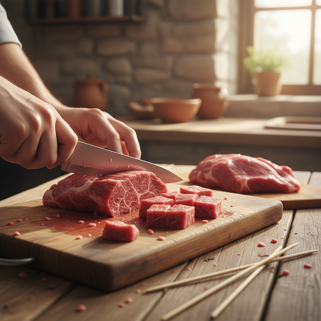 como cortar carne em cubos para espetinho