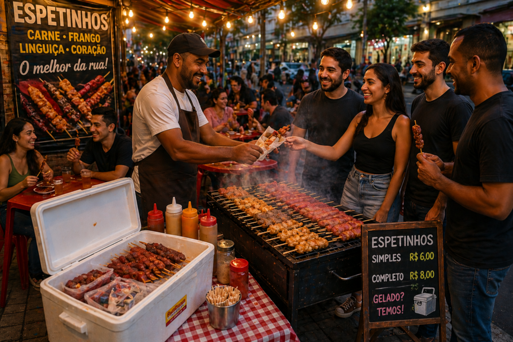 quanto custa montar um negócio de espetinho na prática com clientes comprando e movimento na rua
