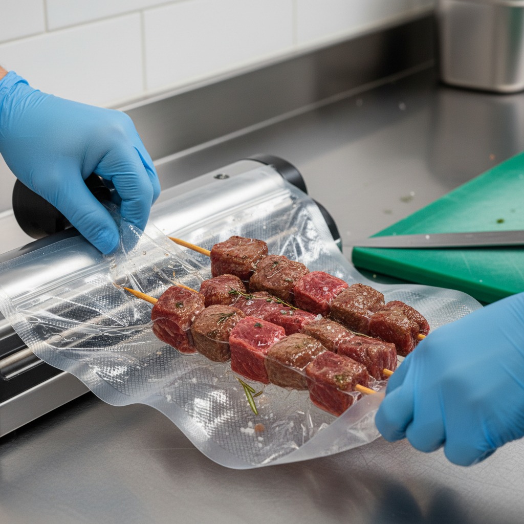 espeto sendo selado a vácuo para conservar carne corretamente