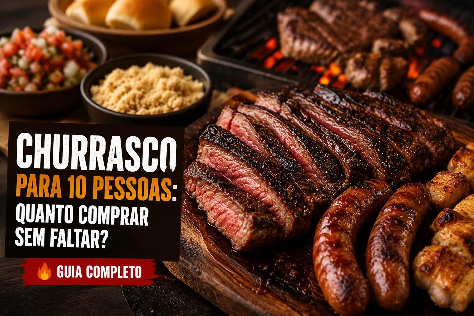 Quantidade ideal de carne para churrasco de 10 pessoas com cortes na grelha
