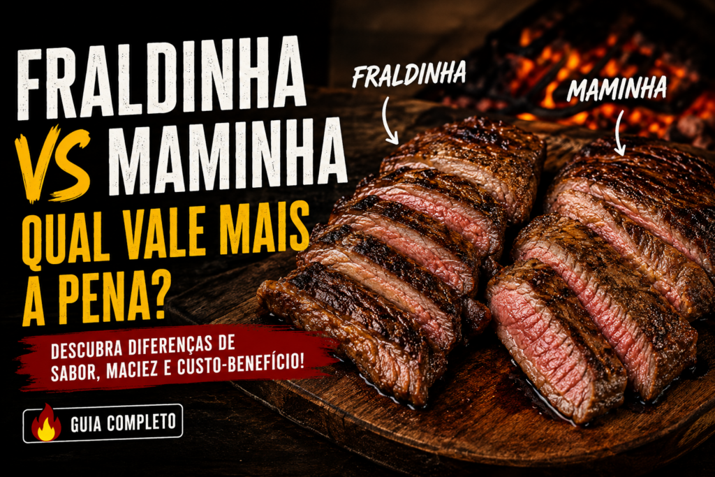 Comparação entre fraldinha e maminha assadas na churrasqueira com carne fatiada
