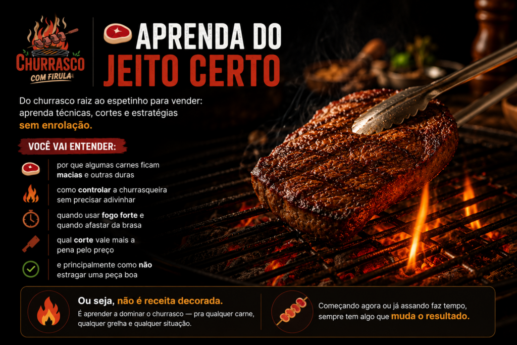 Guia de churrasco com carne na brasa e técnicas para churrasco perfeito